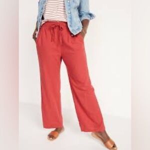 OLD NAVY Linen Trousers L Orange Elastic Waist Draw String Pockets Casual Pants
